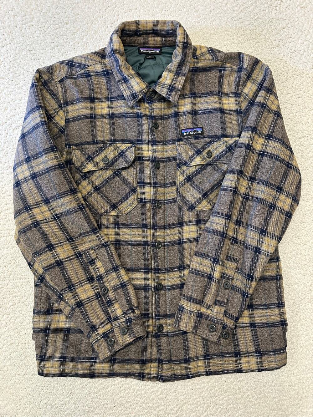 Patagonia Brown Gray Blue Plaid Lightweight Shirt Jacket